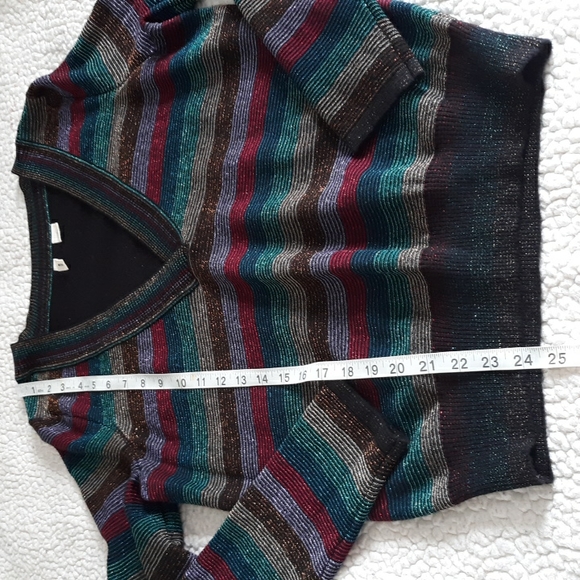 Moth Anthropologie Size Medium V-Neck Metallic Rainbow Stripe Sweater - Picture 5 of 17